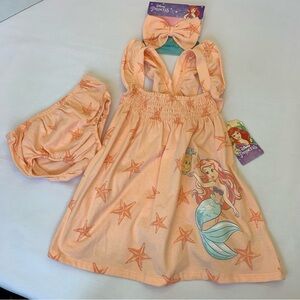 Disney Little mermaid Ariel Baby girl Dress 18 mth tropical peach 3pc dress set.